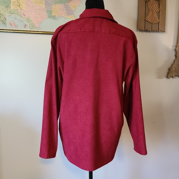 VTG Joanna Red Paisley Floral Collared Full Zip Stretch Pockets Womens Large - Picture 6 of 11